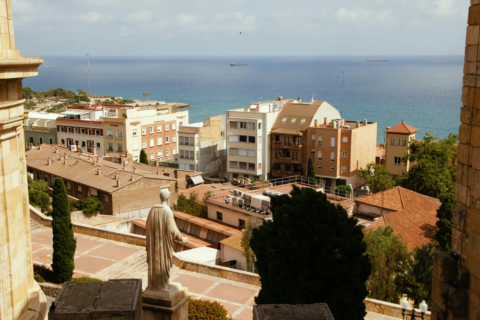 A coastal view of ships sailing from Tarragona’s port