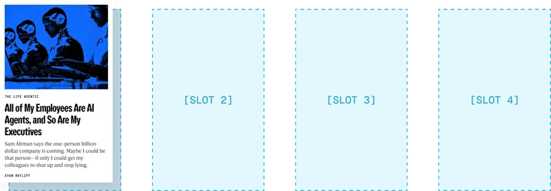 A WIRED story card placed in the first of four dashed card slots, with the others labelled Slot 2, Slot 3 and Slot 4